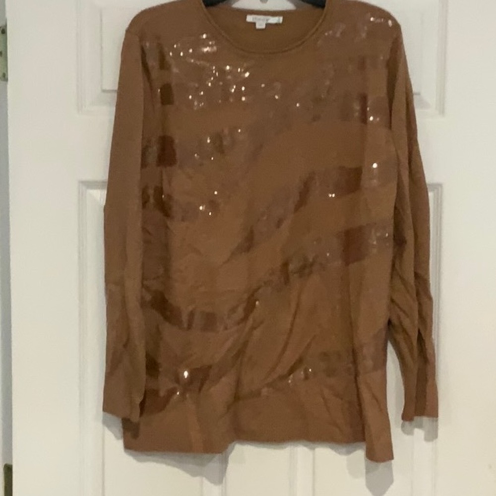 Chico's Tan Sequin Embellished Top